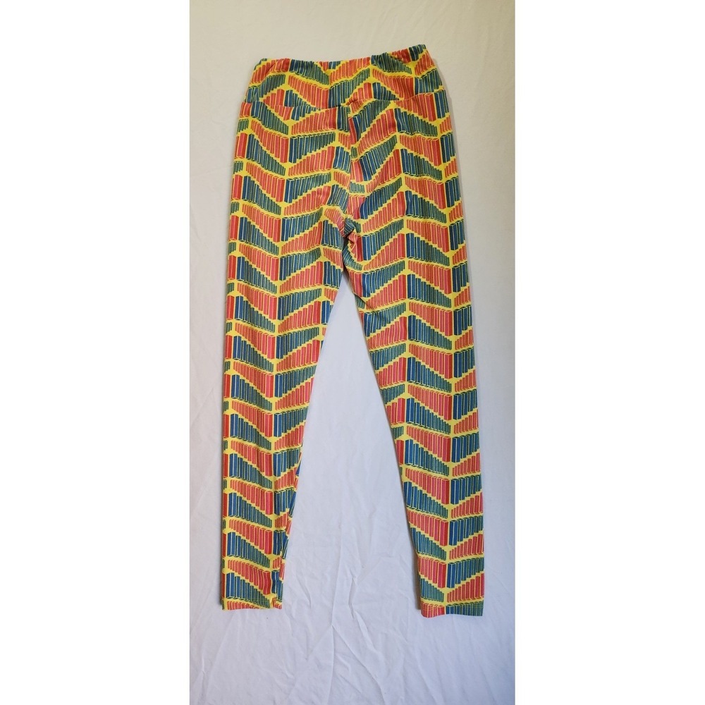 Lularoe Leggings Women's OS Yellow Blue Red Geometric Print Comfort Stretch‎